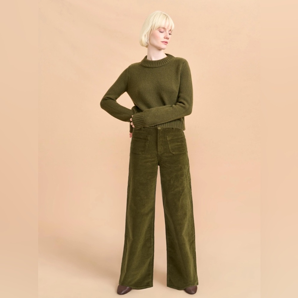 NWT La Ligne Women's Green Corduroy Patch Pocket Isadora Pants Size 24